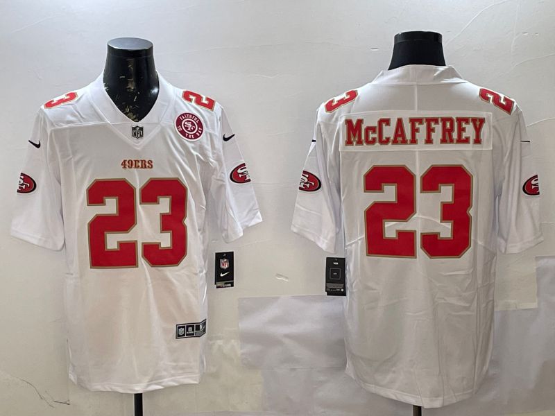 Men San Francisco 49ers #23 Mccaffrey White gold Fashion 2025 Nike Limited NFL Jersey style 3